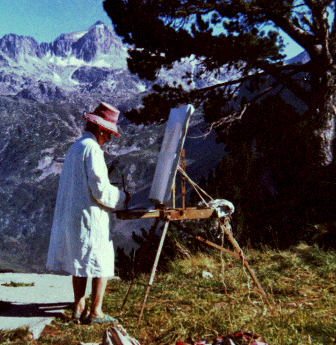Louise Cazenavette en train de peindre en pleine nature